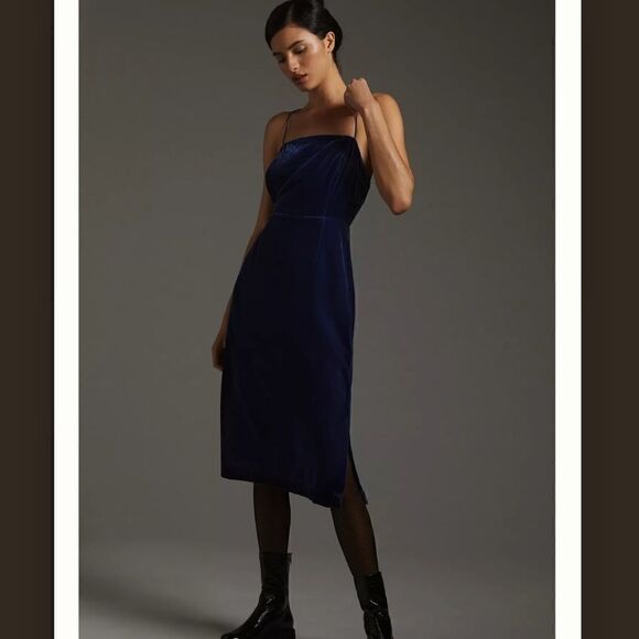 NWT Anthropologie Velvet Slip Midi Dress Blue Size 12 - Picture 15 of 15